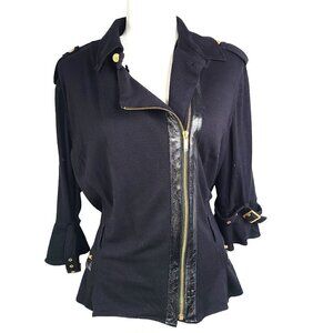 Miss Tina by Tina Knowles Black Gold Asymetrical Zip Military 3/4 Sleeve Jacket